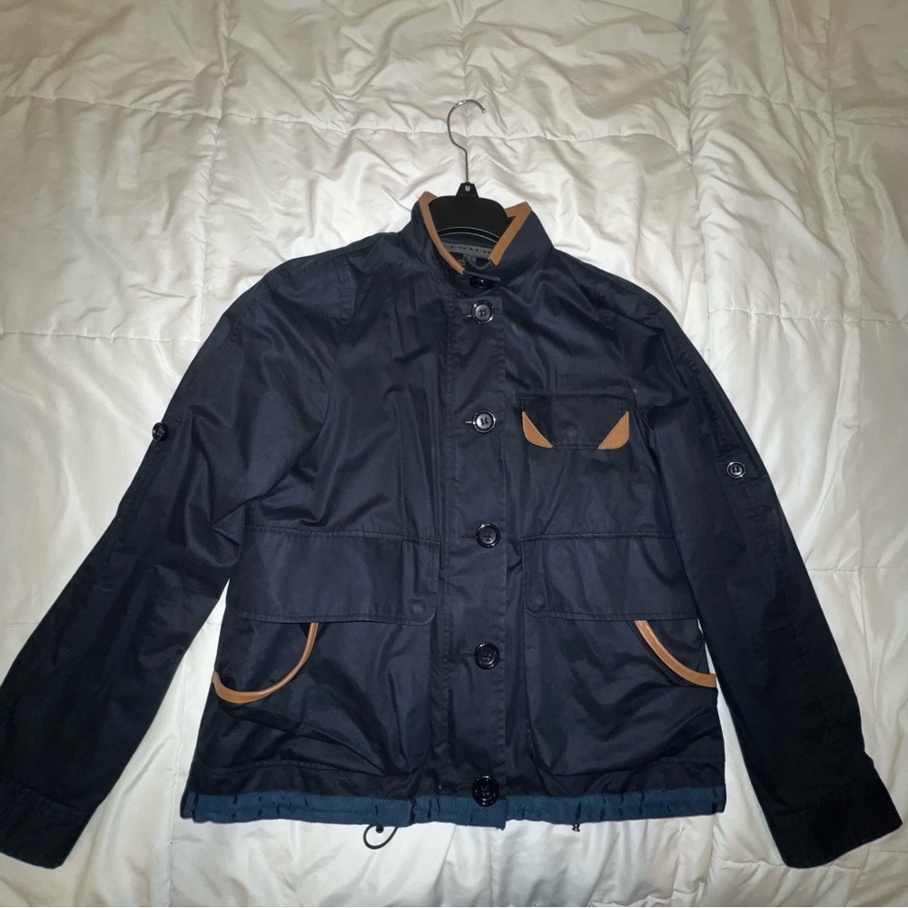 Coach New York Navy Rain Jacket with genuine leather trimming | women’s small - Picture 3 of 10